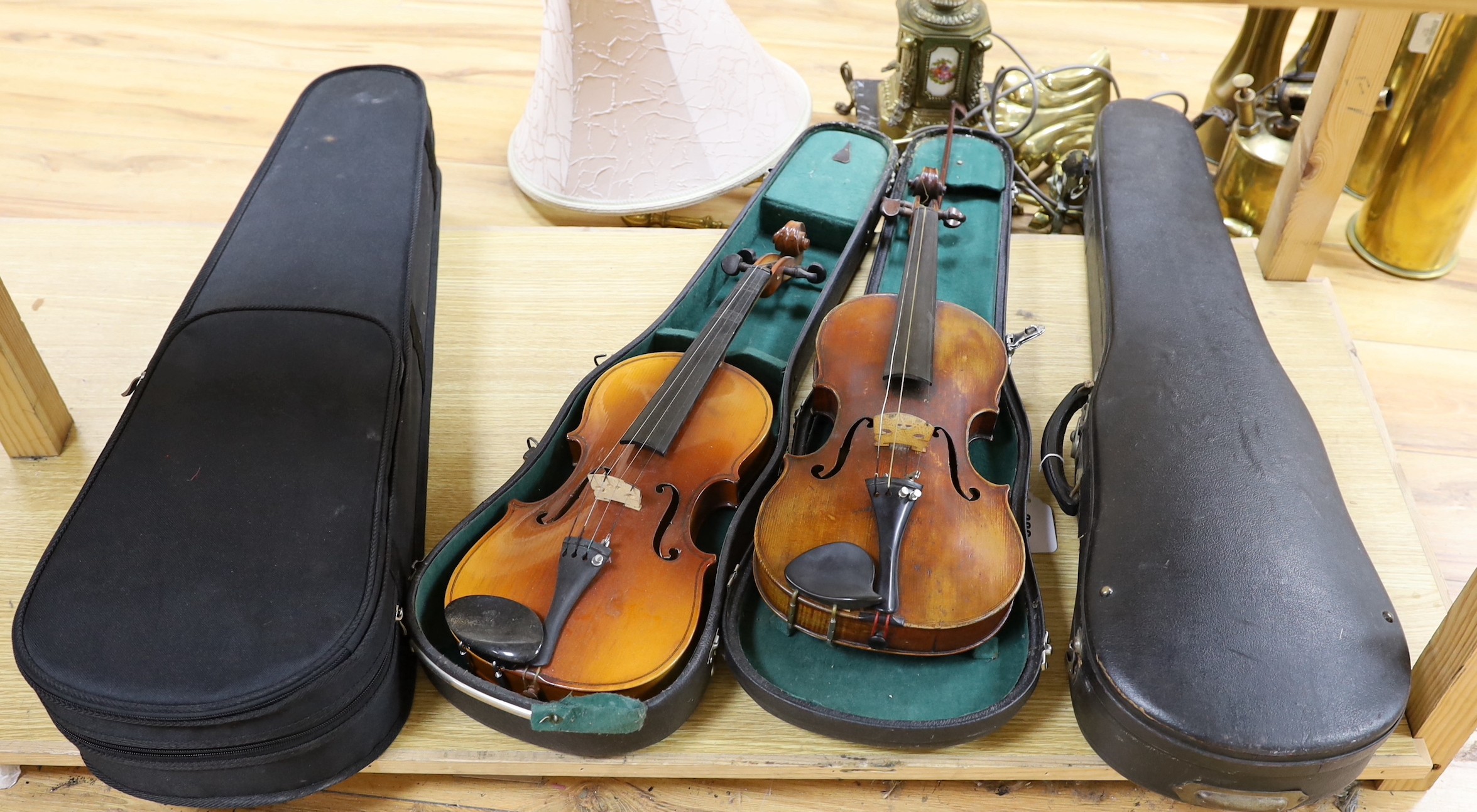 A cased early 20th century violin marked Gilks, Westminster, London and 2 modern cased Chinese violins